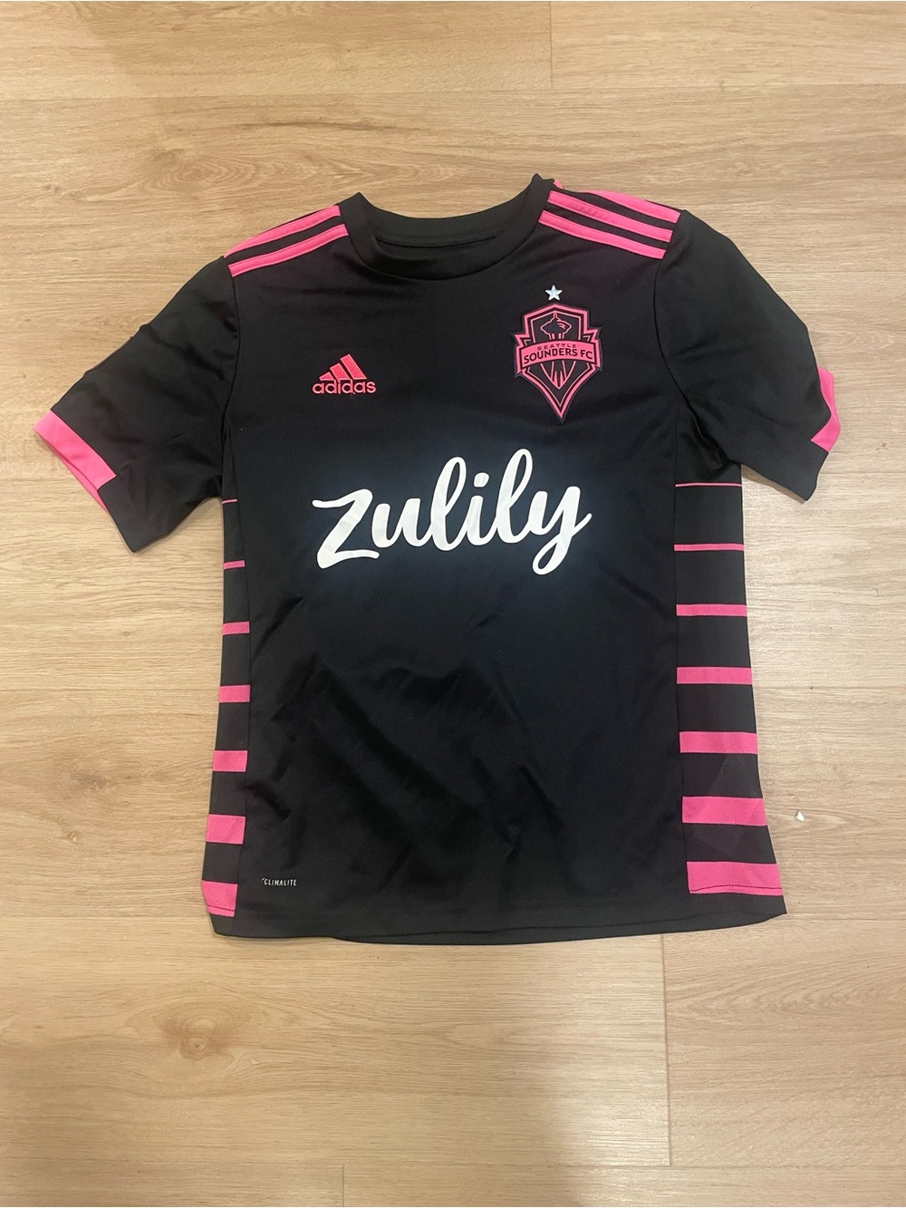 Adidas Kids Black & Pink Sounders FC Short Sleeve Jersey
